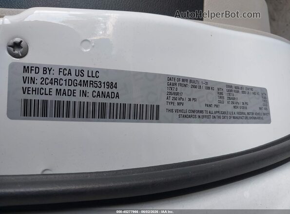 2C4RC1DG4MR531984 2021 CHRYSLER VOYAGER White Շարժիչի բաժամունքի տեսք