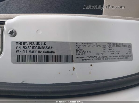 2C4RC1DG4MR533671 2021 CHRYSLER VOYAGER White ძრავის განყოფილების ხედი
