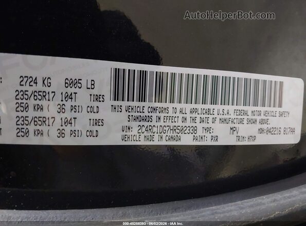 2C4RC1DG7HR502338 2017 CHRYSLER PACIFICA Black 