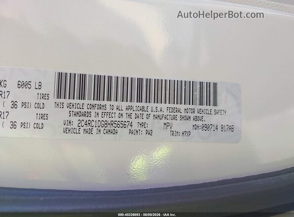 2C4RC1DG8HR565674 2017 CHRYSLER PACIFICA Cream ძრავის განყოფილების ხედი