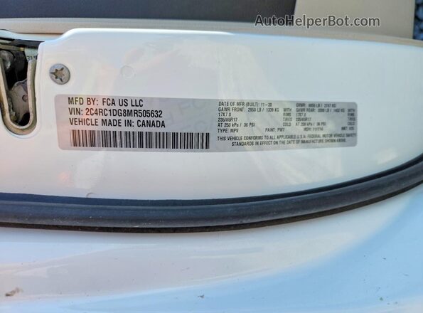 2C4RC1DG8MR505632 2021 CHRYSLER VOYAGER Белый Вид наклейки с VIN-кодом