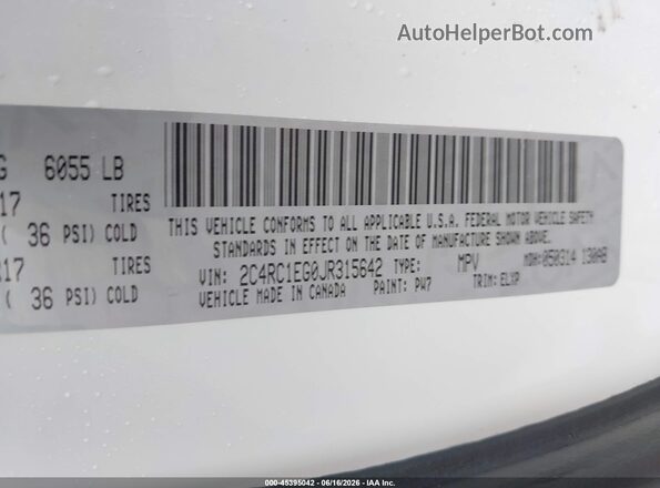 2C4RC1EG0JR315642 2018 CHRYSLER PACIFICA White Widok komory silnika