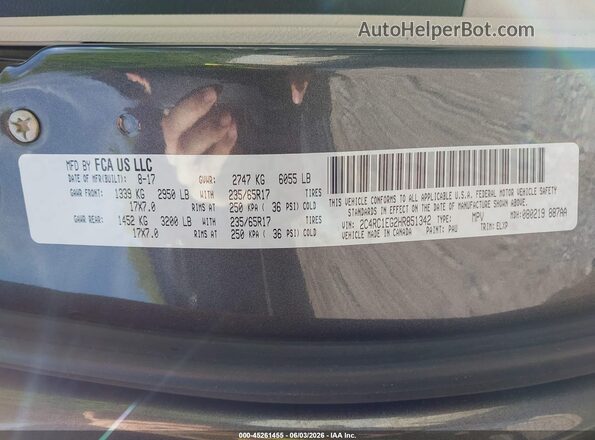 2C4RC1EG2HR851342 2017 CHRYSLER PACIFICA Gray Engine compartment view