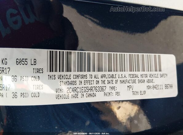 2C4RC1EG5HR763367 2017 CHRYSLER PACIFICA Blue Вид підкапотного простору
