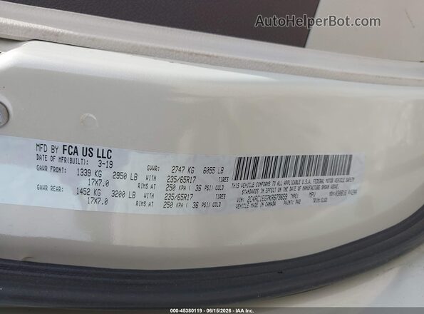 2C4RC1EG7KR673659 2019 CHRYSLER PACIFICA White Вид підкапотного простору
