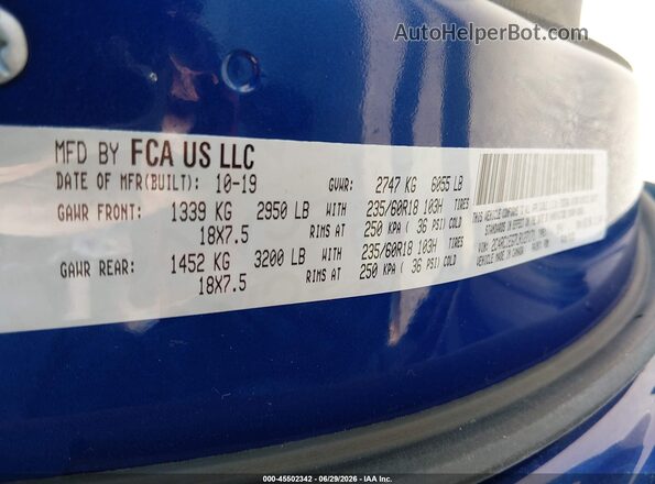 2C4RC1EG7LR127171 2020 CHRYSLER PACIFICA Blue ძრავის განყოფილების ხედი