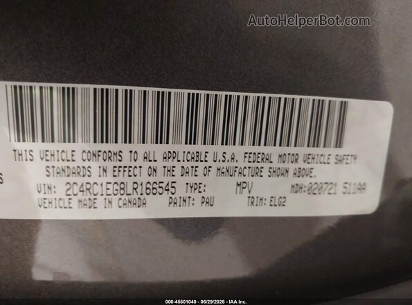 2C4RC1EG8LR166545 2020 CHRYSLER PACIFICA Gray Widok komory silnika