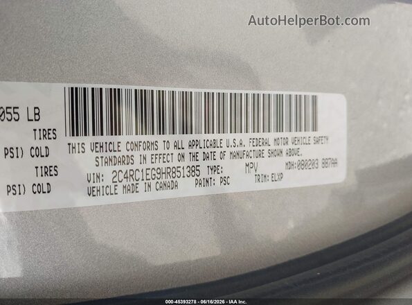 2C4RC1EG9HR851385 2017 CHRYSLER PACIFICA Silver Widok komory silnika