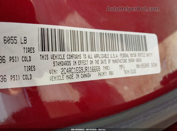 2C4RC1EG9JR116668 2018 CHRYSLER PACIFICA Red Vista del compartimento del motor