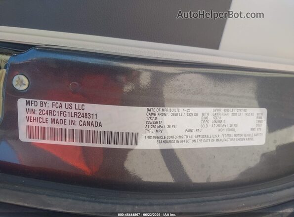 2C4RC1FG1LR248311 2020 CHRYSLER PACIFICA Серый Вид подкапотного пространства