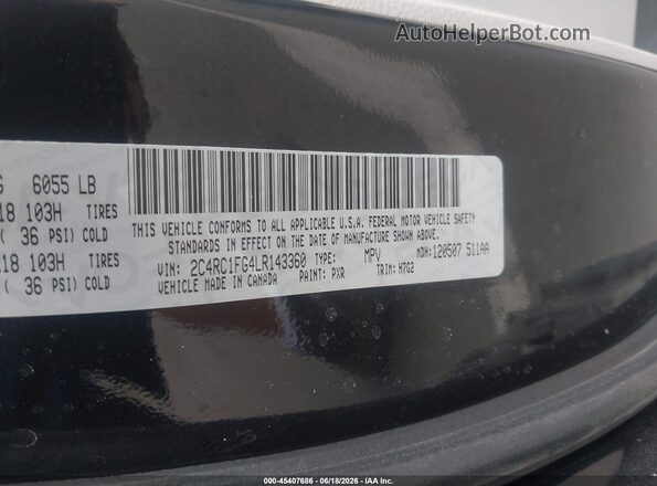 2C4RC1FG4LR143360 2020 CHRYSLER PACIFICA Black Engine compartment view