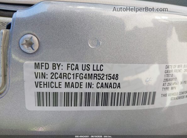 2C4RC1FG4MR521548 2021 CHRYSLER PACIFICA Silver Engine compartment view
