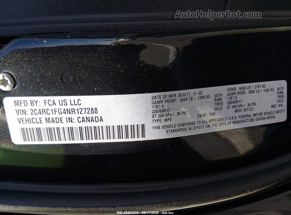 2C4RC1FG4NR127288 2022 CHRYSLER PACIFICA Black ძრავის განყოფილების ხედი