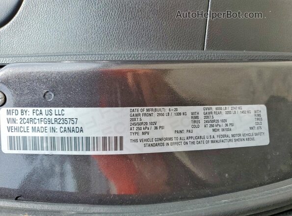 2C4RC1FG9LR235757 2020 CHRYSLER PACIFICA Charcoal VIN կոդի պիտակի տեսք