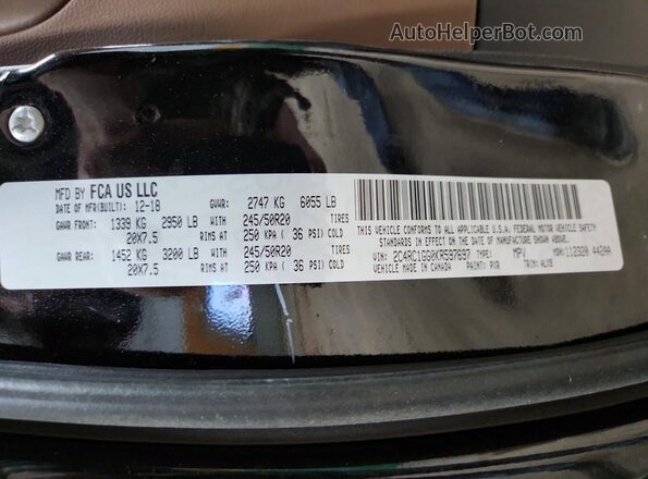 2C4RC1GG0KR597697 2019 CHRYSLER PACIFICA Black VIN sticker view