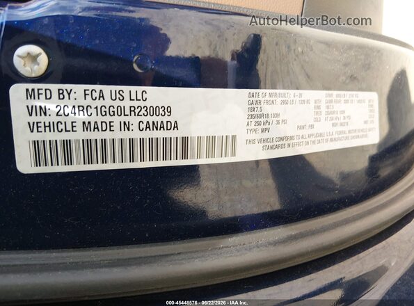 2C4RC1GG0LR230039 2020 CHRYSLER PACIFICA Синий Вид подкапотного пространства