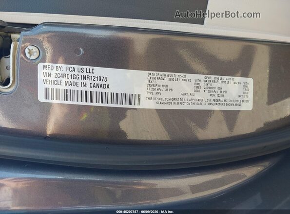 2C4RC1GG1NR121978 2022 CHRYSLER PACIFICA Gray Widok komory silnika
