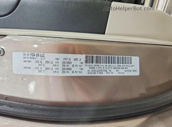 2C4RC1GG2HR727536 2017 CHRYSLER PACIFICA Tan 