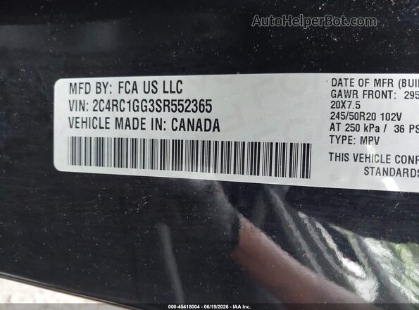 2C4RC1GG3SR552365 2025 CHRYSLER PACIFICA Black Вид підкапотного простору