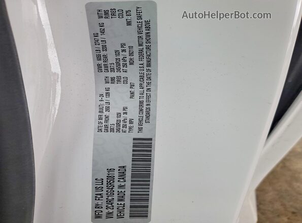 2C4RC1GG4SR508116 2025 CHRYSLER PACIFICA White VIN կոդի պիտակի տեսք