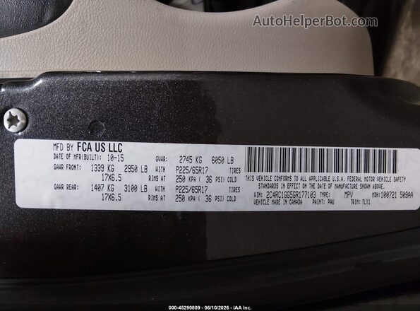 2C4RC1GG5GR177103 2016 CHRYSLER TOWN & COUNTRY Gray ძრავის განყოფილების ხედი