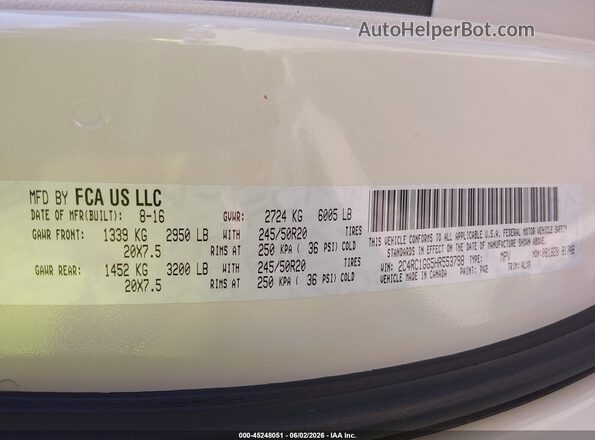2C4RC1GG5HR553798 2017 CHRYSLER PACIFICA White Vista del compartimento del motor