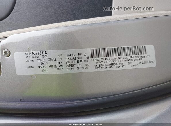 2C4RC1GG5HR620108 2017 CHRYSLER PACIFICA Silver ძრავის განყოფილების ხედი
