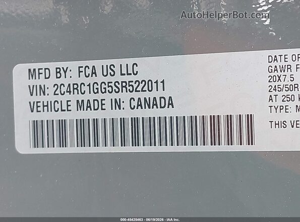 2C4RC1GG5SR522011 2025 CHRYSLER PACIFICA Серый 