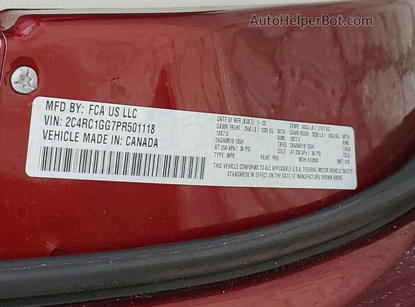 2C4RC1GG7PR501118 2023 CHRYSLER PACIFICA Burgundy Widok wnętrza 360 stopni