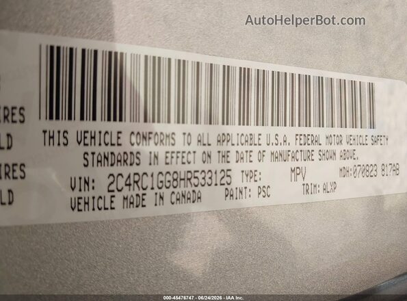 2C4RC1GG8HR533125 2017 CHRYSLER PACIFICA Silver Engine compartment view
