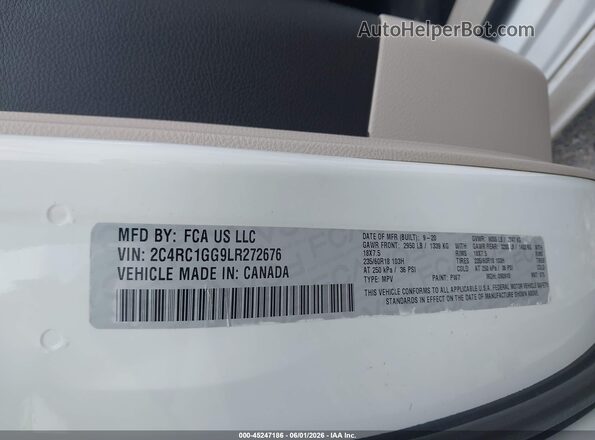 2C4RC1GG9LR272676 2020 CHRYSLER PACIFICA White Vista del compartimento del motor