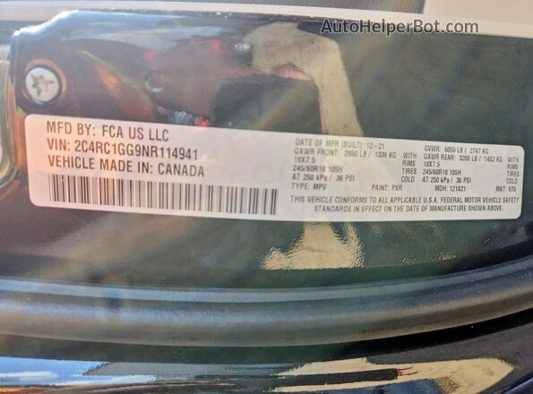 2C4RC1GG9NR114941 2022 CHRYSLER PACIFICA Black VIN կոդի պիտակի տեսք