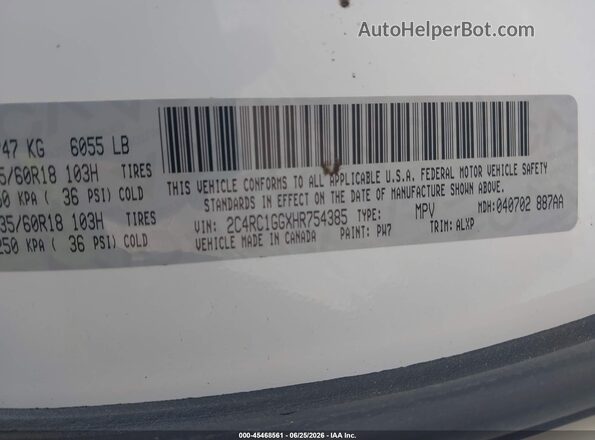 2C4RC1GGXHR754385 2017 CHRYSLER PACIFICA White Vista del compartimento del motor