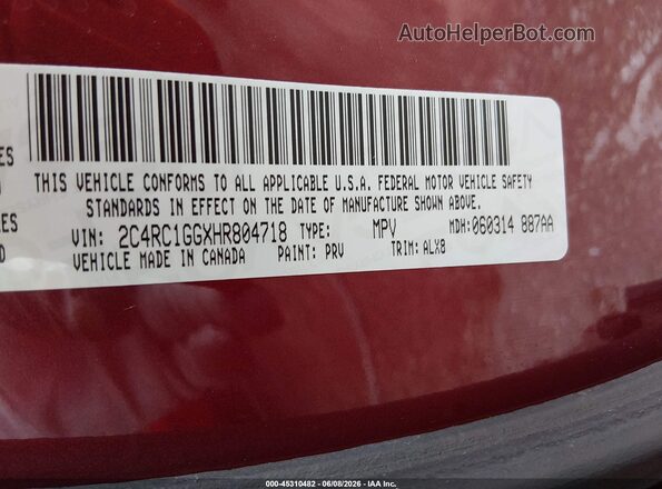 2C4RC1GGXHR804718 2017 CHRYSLER PACIFICA Red Vista del compartimento del motor