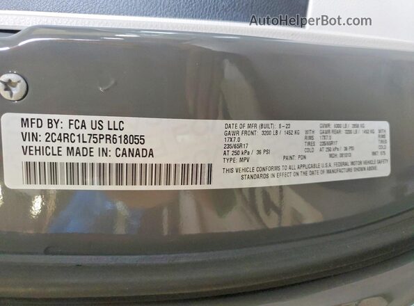 2C4RC1L75PR618055 2023 CHRYSLER PACIFICA Gray Панорамний вид салону 360°