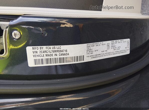 2C4RC1L76MR594716 2021 CHRYSLER PACIFICA Black Вид підкапотного простору