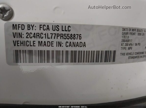 2C4RC1L77PR558876 2023 CHRYSLER PACIFICA White 