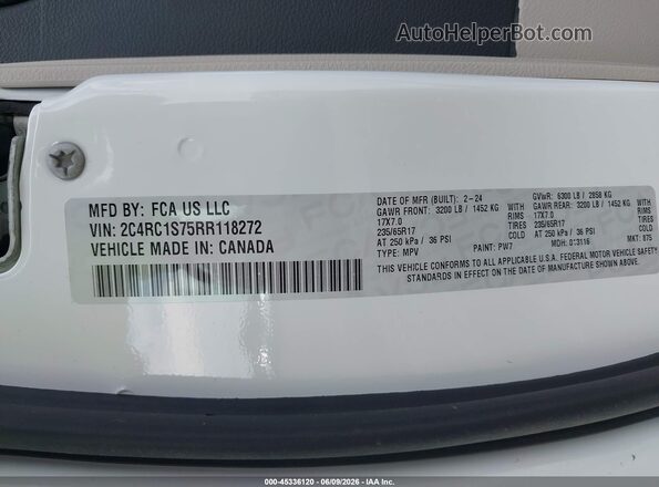 2C4RC1S75RR118272 2024 CHRYSLER PACIFICA White ძრავის განყოფილების ხედი
