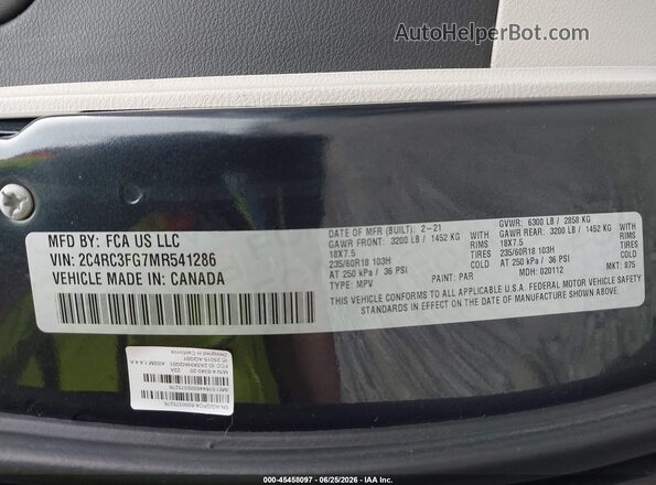 2C4RC3FG7MR541286 2021 CHRYSLER PACIFICA Dark Blue ძრავის განყოფილების ხედი