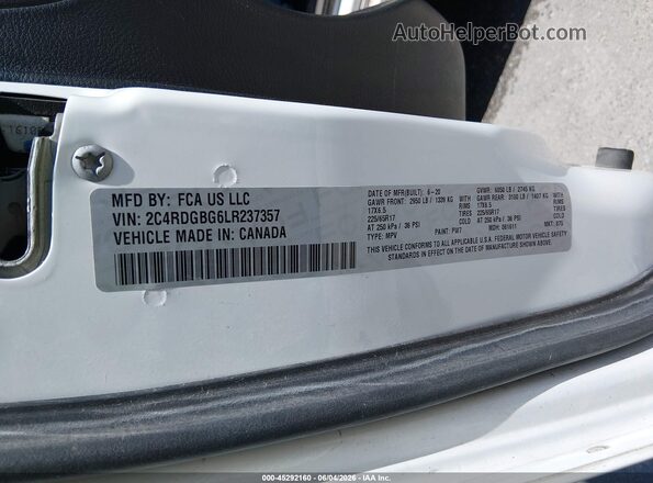 2C4RDGBG6LR237357 2020 DODGE GRAND CARAVAN White Вид підкапотного простору