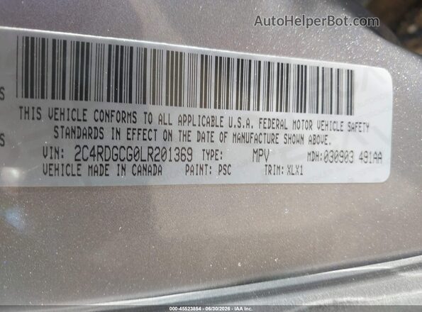 2C4RDGCG0LR201369 2020 DODGE GRAND CARAVAN Silver Engine compartment view