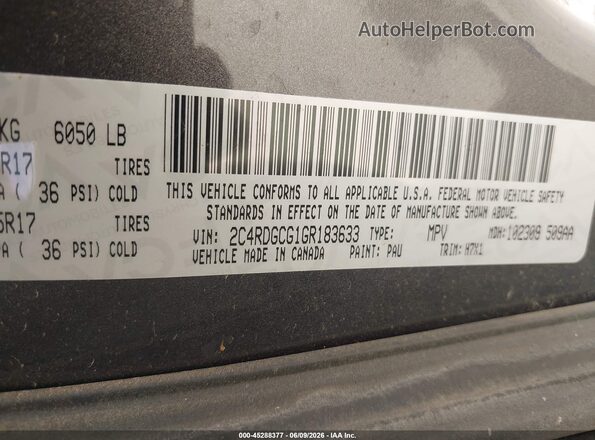 2C4RDGCG1GR183633 2016 DODGE GRAND CARAVAN Серый Вид подкапотного пространства