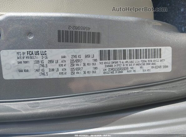 2C4RDGCG2GR328209 2016 DODGE GRAND CARAVAN Silver Engine compartment view