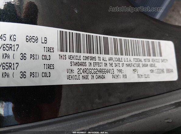 2C4RDGCG2HR664413 2017 DODGE GRAND CARAVAN Black Շարժիչի բաժամունքի տեսք