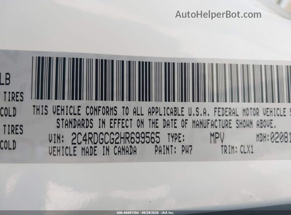2C4RDGCG2HR699565 2017 DODGE GRAND CARAVAN White ძრავის განყოფილების ხედი