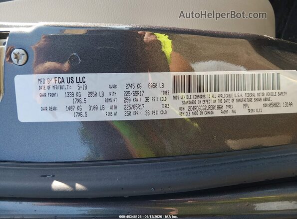 2C4RDGCG2JR301860 2018 DODGE GRAND CARAVAN Серый Вид подкапотного пространства