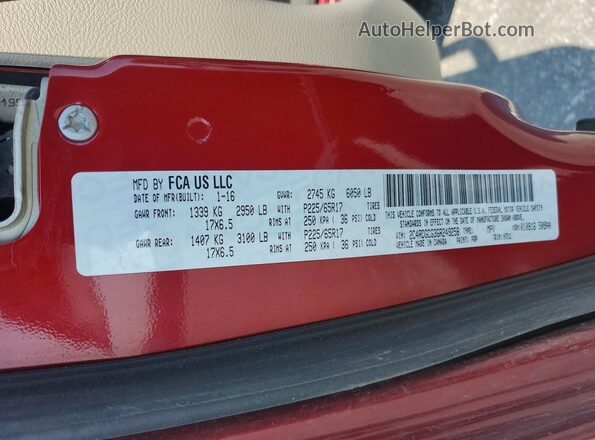 2C4RDGCG3GR249258 2016 DODGE GRAND Burgundy Widok naklejki z numerem VIN