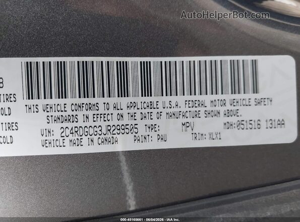 2C4RDGCG3JR299505 2018 DODGE GRAND CARAVAN Серый Вид подкапотного пространства