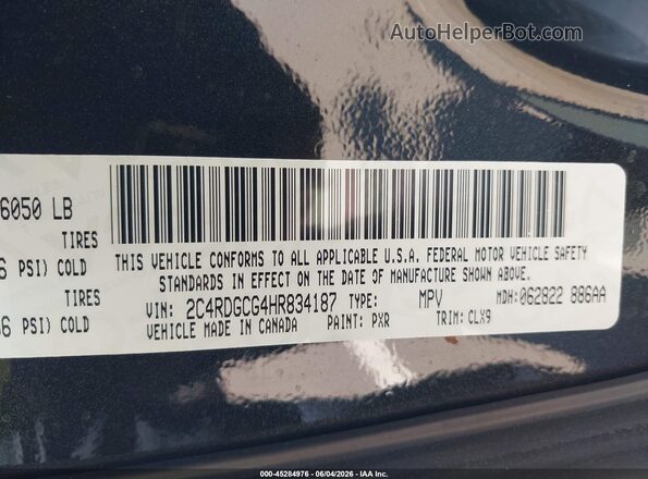 2C4RDGCG4HR834187 2017 DODGE GRAND CARAVAN Black Vista del compartimento del motor
