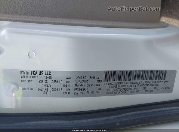 2C4RDGCG4KR579709 2019 DODGE GRAND CARAVAN White Vista del compartimento del motor